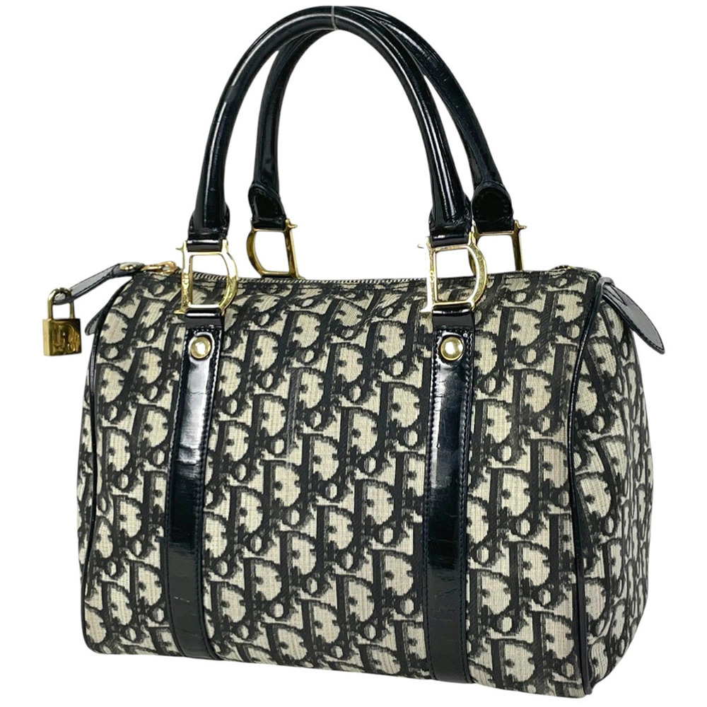Christian Dior Trotter Handbag Boston Canvas Black White